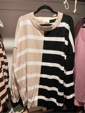 Andree by Unit Two-Tone Beige and Black Striped Women's Sweater